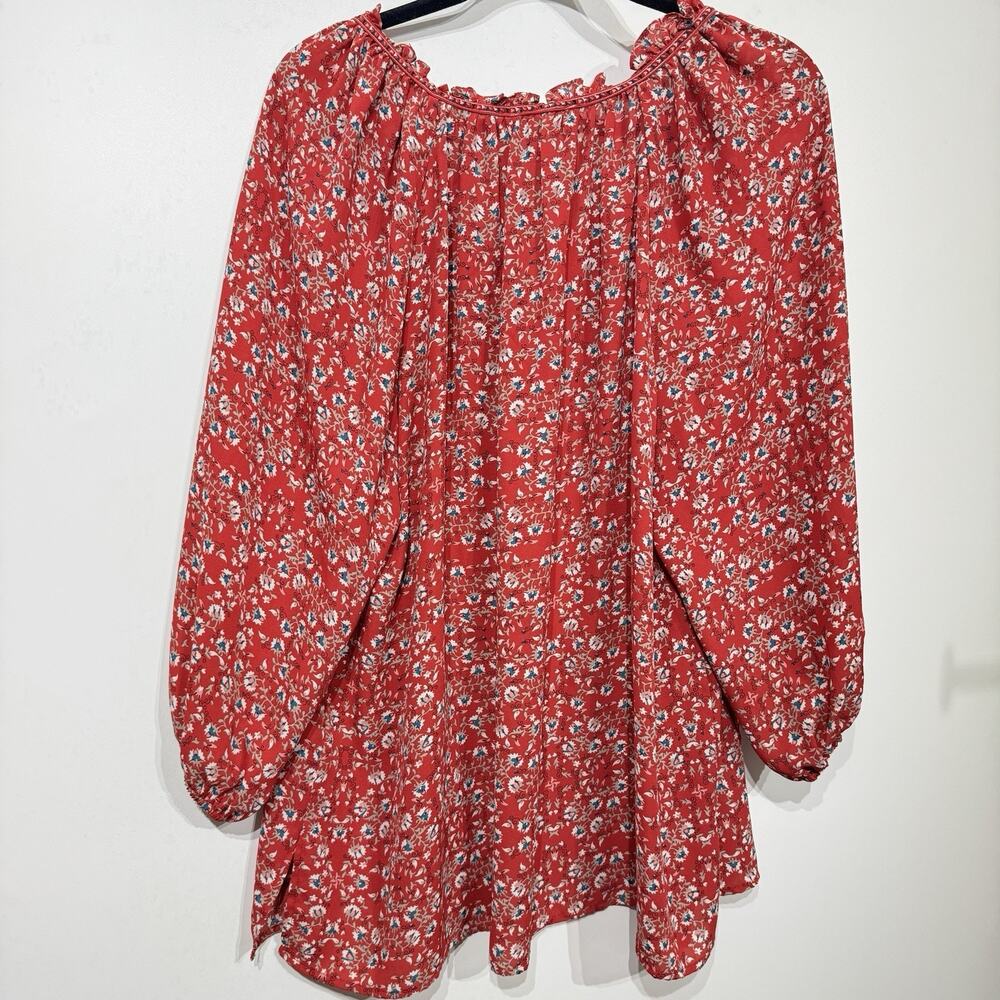 Max Studio Womens 2X Dainty Floral Popover Top Red Multi Office Cottage Feminine - Picture 2 of 9